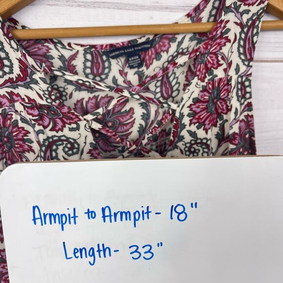 American Eagle Outfitters Dress Womens S‎ Multi Paisley Viscose Lace Up V Neck - Picture 9 of 10